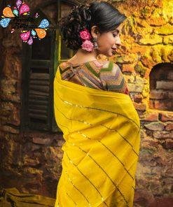 Yellow Colour Premium Sequins Mul Cotton Saree Yellow Colour Premium Sequins Mul Cotton Saree