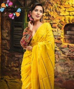 Alternative view of Yellow Colour Premium Sequins Mul Cotton Saree