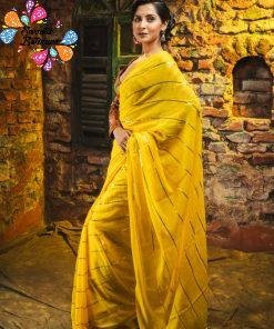Yellow Colour Premium Sequins Mul Cotton Saree