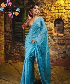 Sky Blue Colour Premium Sequins Mul Cotton Saree
