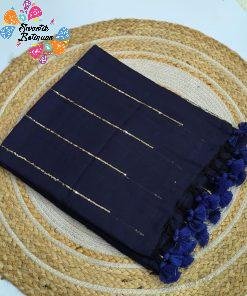 Navy Blue Colour Premium Sequins Mul Cotton Saree