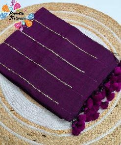 Violet Colour Premium Sequins Mul Cotton Saree