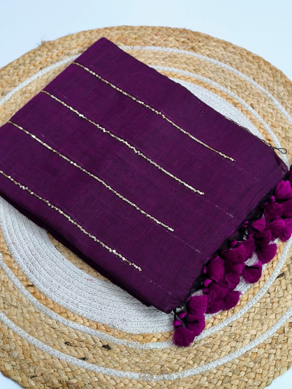 Violet Colour Premium Sequins Mul Cotton Saree