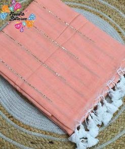 Alternative view of Coral  Colour Premium Sequins  Mul Cotton  Saree