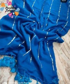 Blue Colour Premium Sequins Mul Cotton Saree
