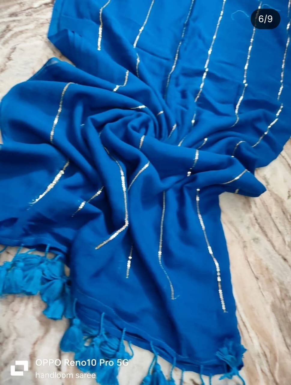Blue Colour Premium Sequins Mul Cotton Saree