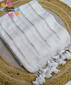 White Colour Premium Sequins Mul Cotton Saree