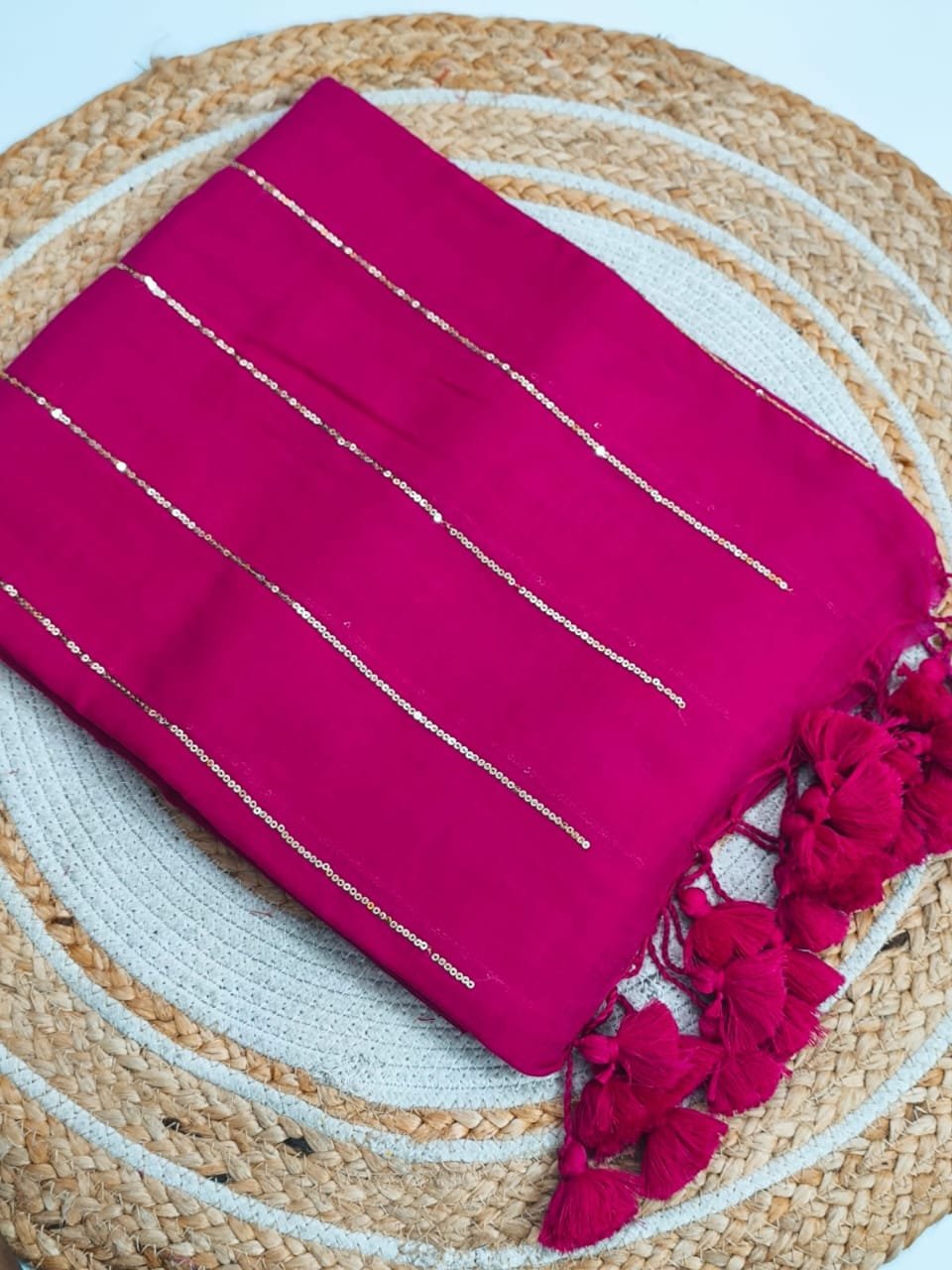 Magenta Colour Premium Sequins Mul Cotton Saree