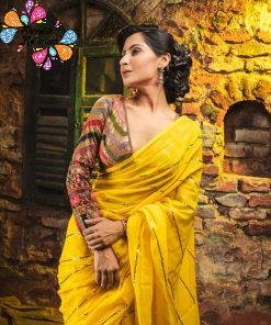 Yellow Colour Premium Sequins Mul Cotton Saree
