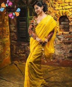 Yellow Colour Premium Sequins Mul Cotton Saree Yellow Colour Premium Sequins Mul Cotton Saree
