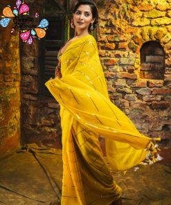 Yellow Colour Premium Sequins Mul Cotton Saree Yellow Colour Premium Sequins Mul Cotton Saree