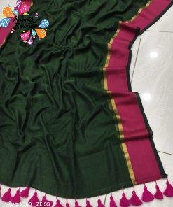 Green and Pink Colour Premium Party Wear Mul Cotton Sarees