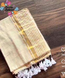 Onam White Mul Cotton Sarees