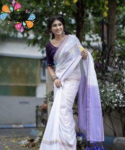 Onam White Mul Cotton Sarees