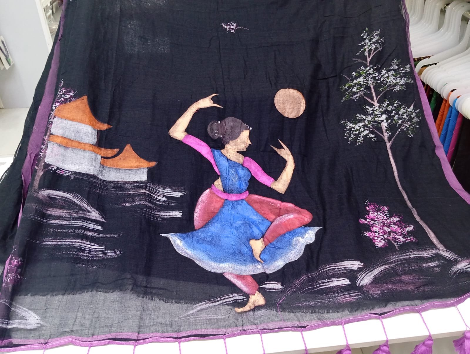 Hand Painted Mul Cotton Saree - Image 3
