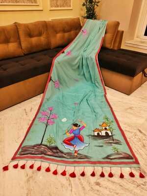 Hand Painted Mul Cotton Saree
