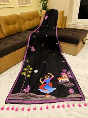 Hand Painted Mul Cotton Saree