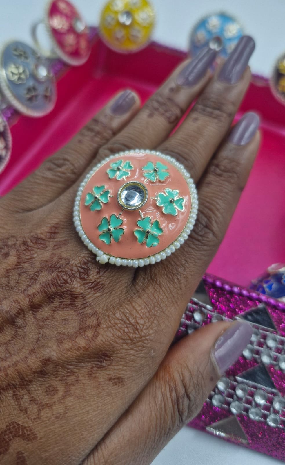 Premium Meenakari Oxidised Silver Rings Premium Meenakari Oxidised Silver Rings