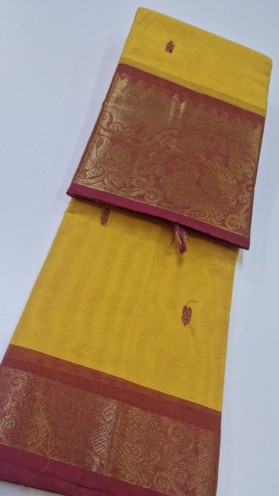 Nean Yellow and Pink Chettinad Cotton Saree - Image 4