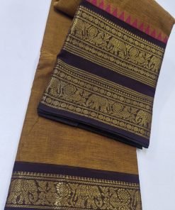 Alternative view of Mustard Yellow and Maroon Chettinad Cotton Saree