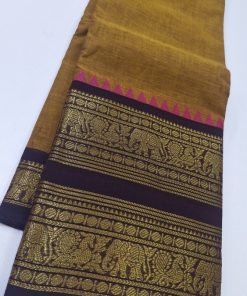 Mustard Yellow and Maroon Chettinad Cotton Saree