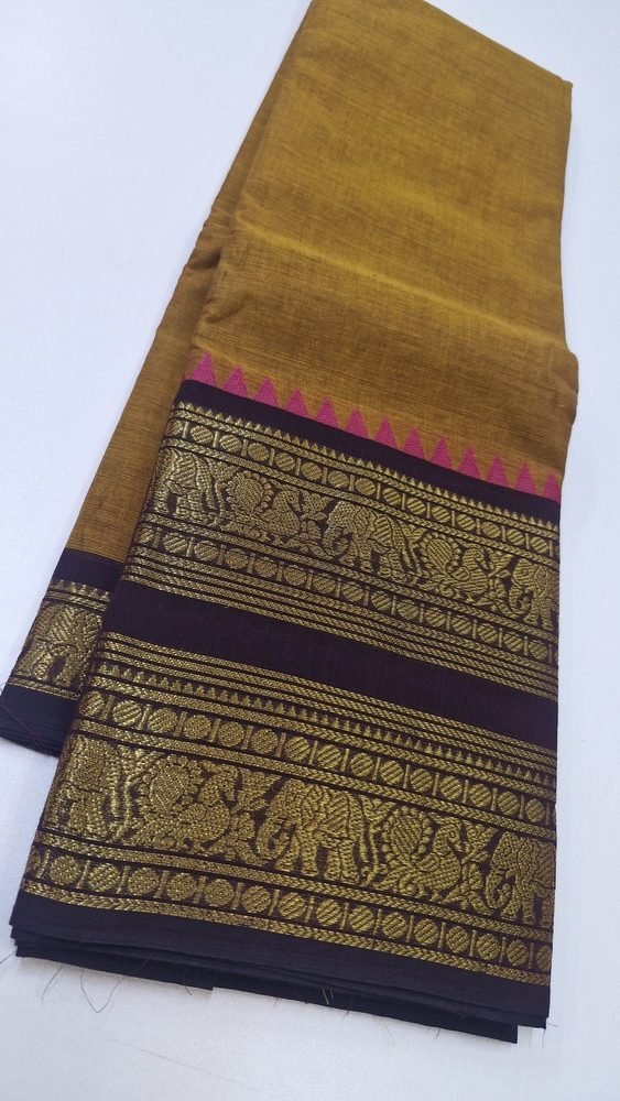 Mustard Yellow and Maroon Chettinad Cotton Saree