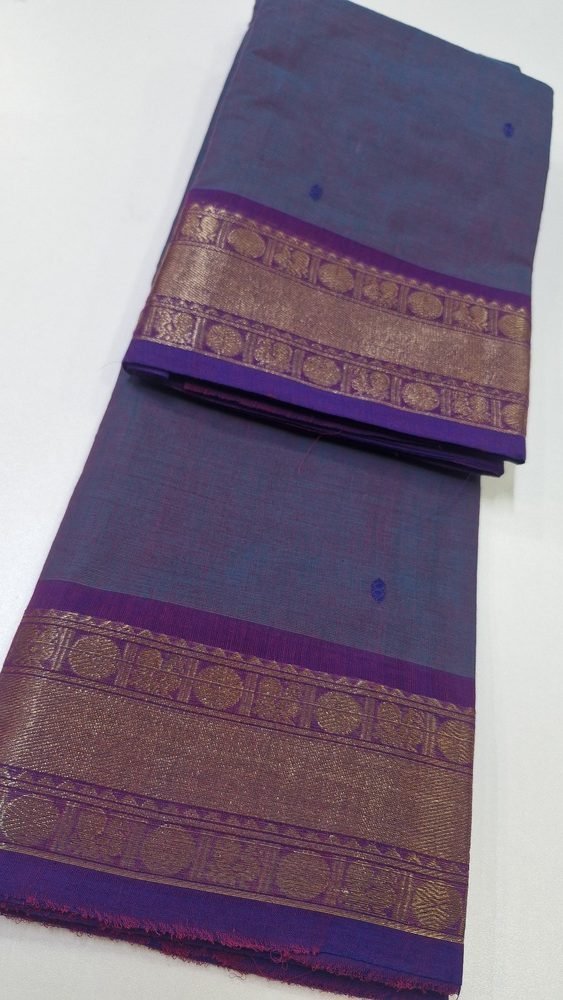 Pastel Purple and Dark Purple Chettinad Cotton Saree - Image 3