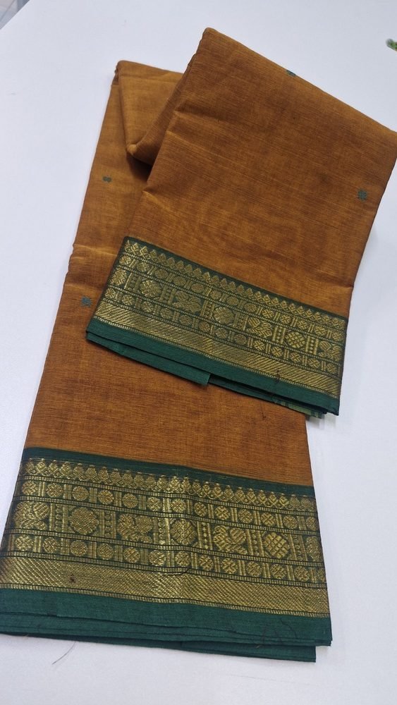 Mustard and Green Chettinad Cotton Saree - Image 4