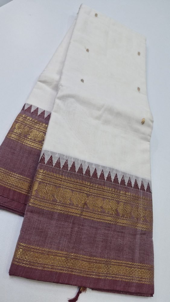 White and Red Chettinad Cotton Saree