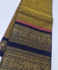 Mustard  Yellow and Blue Chettinad Cotton Saree