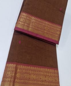 Alternative view of Russet Brown and Pink Chettinad Cotton Saree