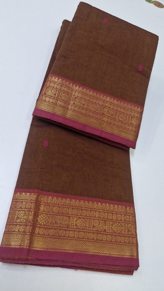 Russet Brown and Pink Chettinad Cotton Saree - Image 2