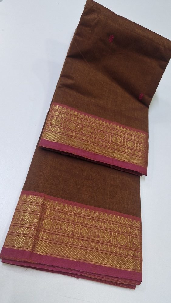 Russet Brown and Pink Chettinad Cotton Saree - Image 4