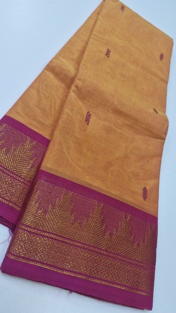 Carrot Orange and Pink Chettinad Cotton Saree