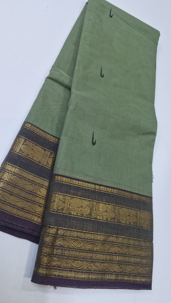 Pistachio Green and Grey Chettinad Cotton Saree