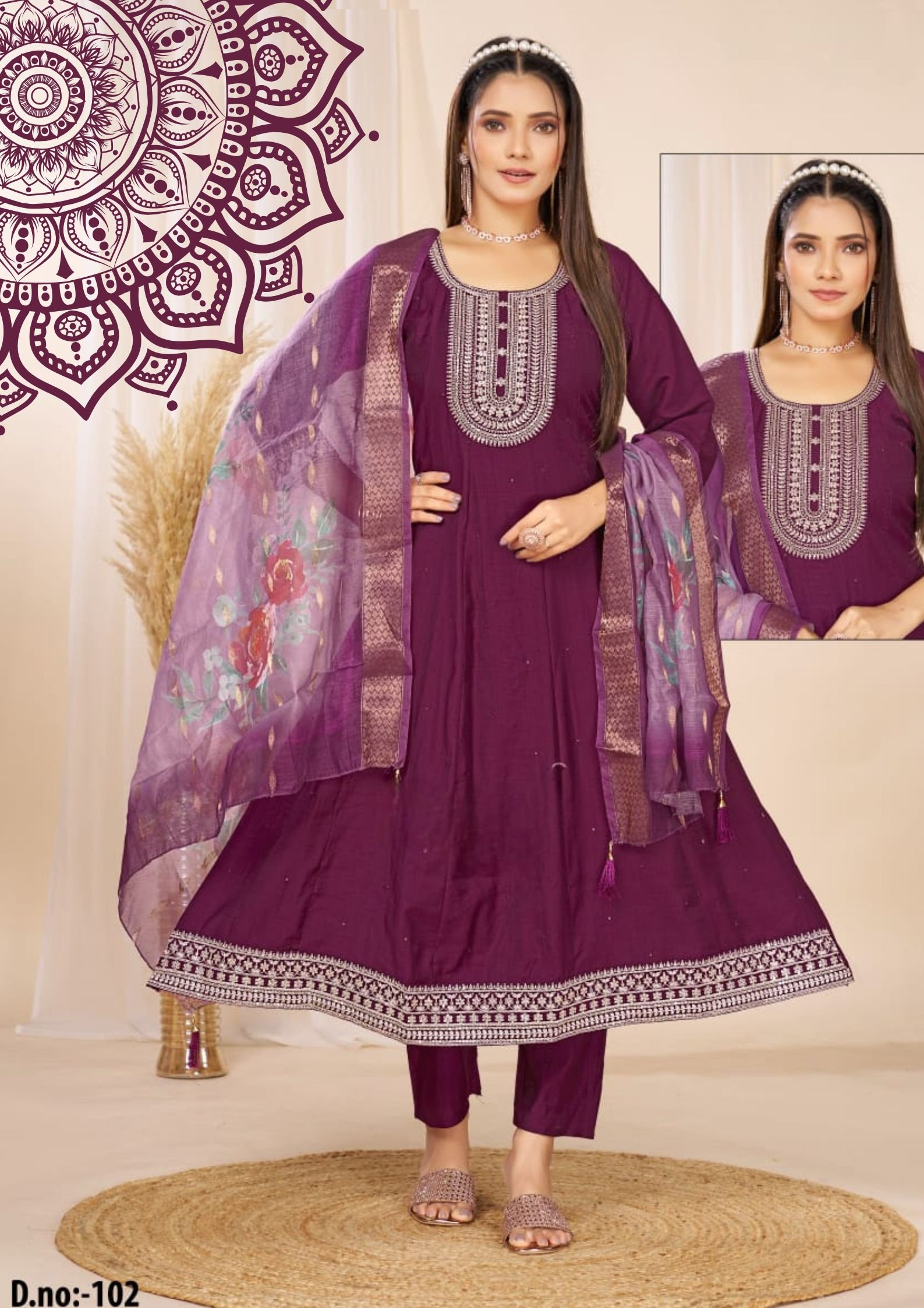 Grape Purple Colour Roman Silk Designer Premium Ready-Made Shalwar Suit
