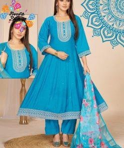 Sky Blue Colour  Roman Silk Designer Premium Ready-Made Shalwar Suit