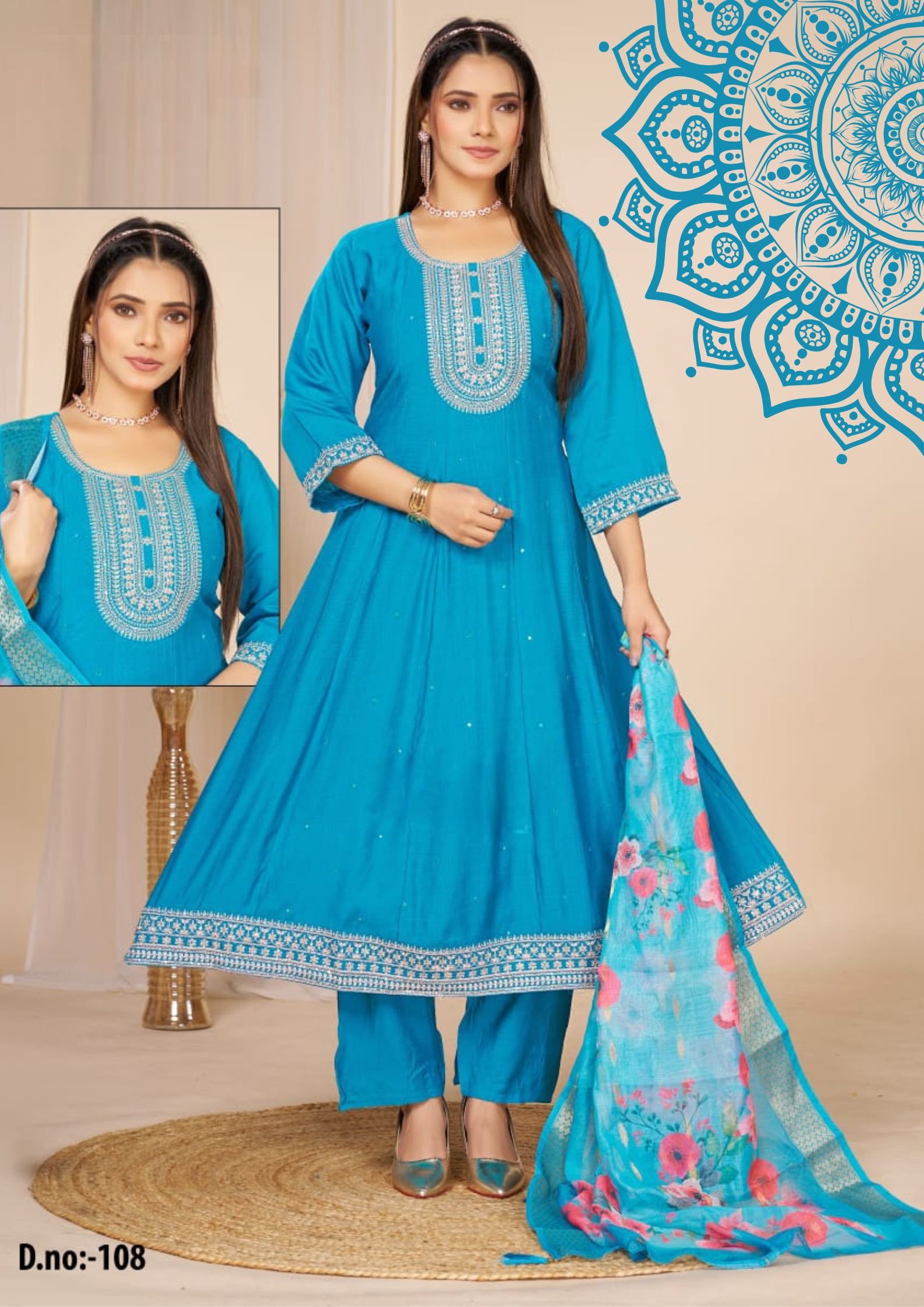 Sky Blue Colour Roman Silk Designer Premium Ready-Made Shalwar Suit