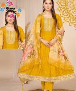 Yellow Colour Roman Silk Designer Premium Ready-Made Shalwar Suit