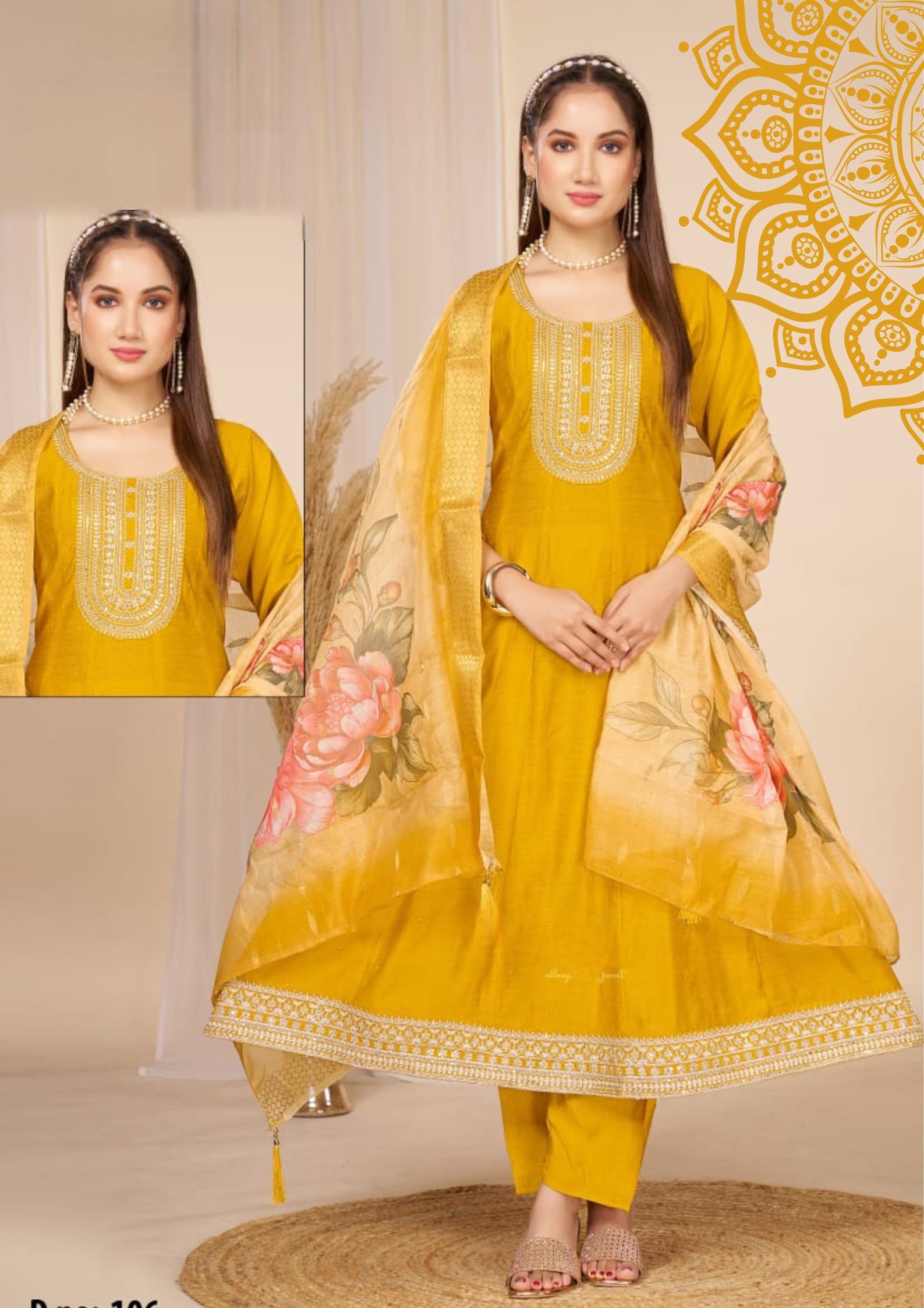 Yellow Colour Roman Silk Designer Premium Ready-Made Shalwar Suit