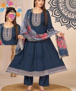 Classic Blue Colour Roman Silk Designer Premium Ready-Made Shalwar Suit