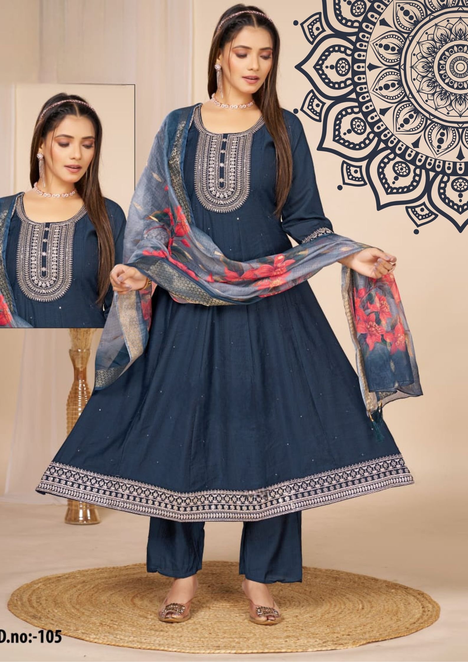 Classic Blue Colour Roman Silk Designer Premium Ready-Made Shalwar Suit