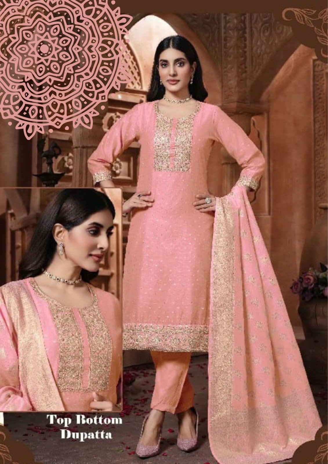 Pink Colour Banarasi Silk Designer Ready-Made Shalwar Suits