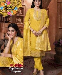 Yellow Colour Banarasi Silk Designer Ready-Made Shalwar Suits