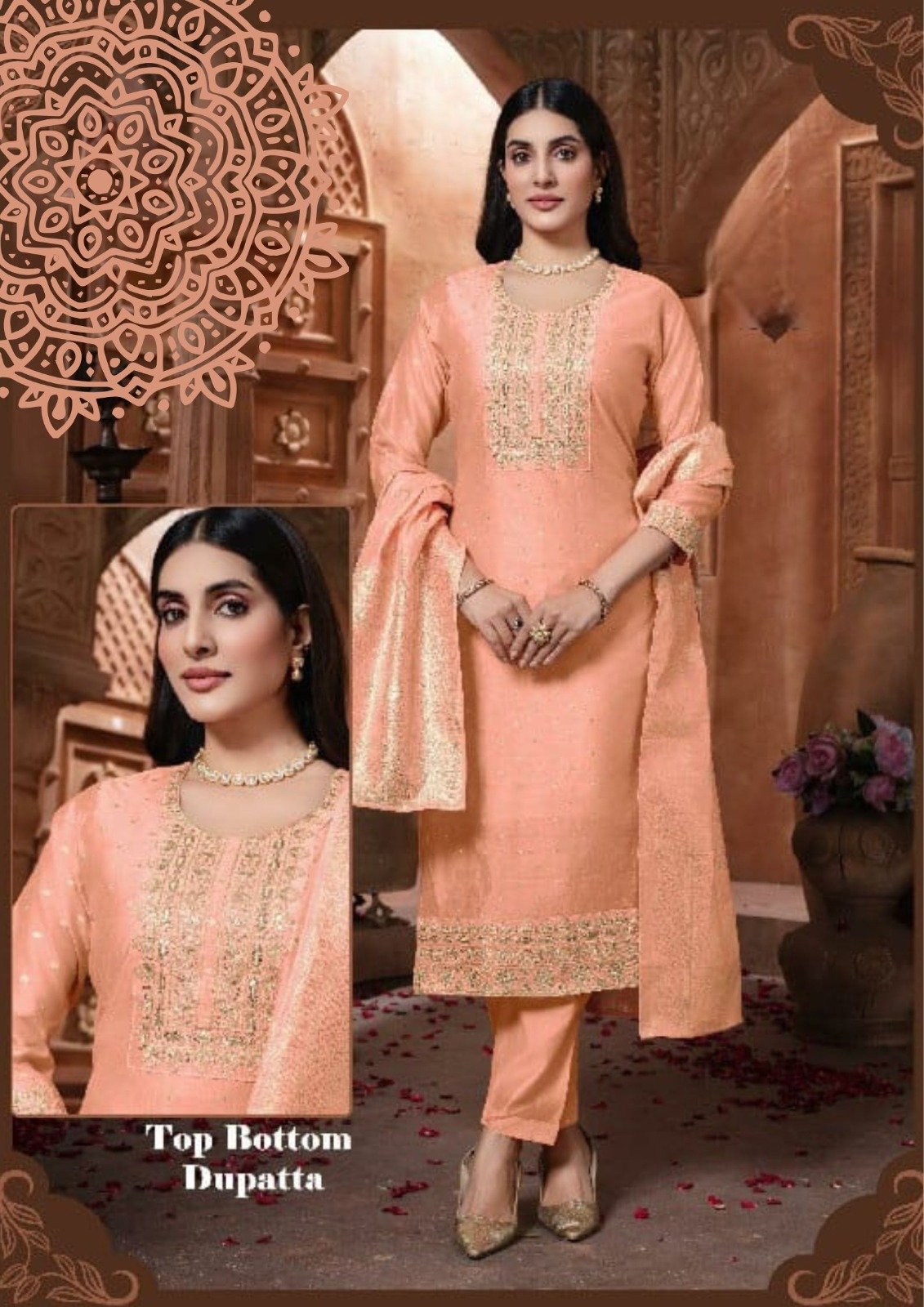 Peach Colour Banarasi Silk Designer Ready-Made Shalwar Suits
