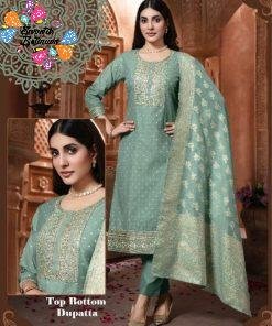 Pastel Green Colour Banarasi Silk Designer Ready-Made Shalwar Suits