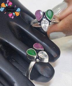 Purple & Green Stone Designer Oxidised Toe Rings