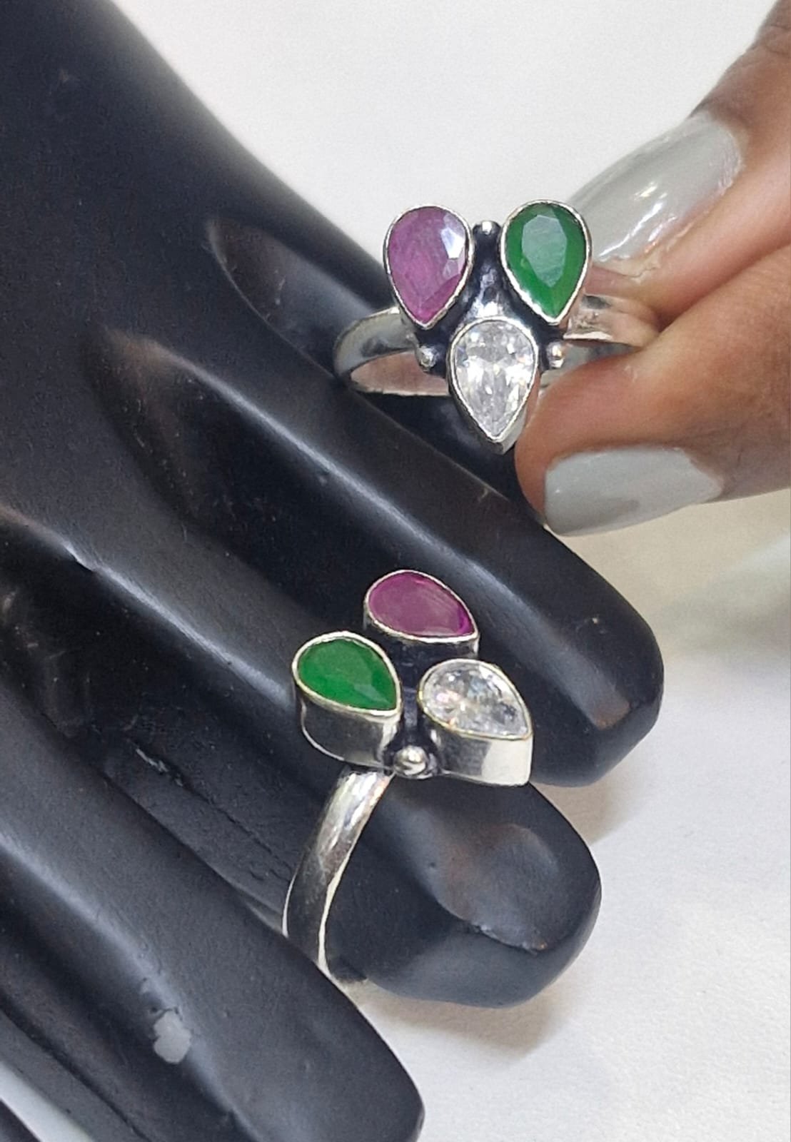 Purple & Green Stone Designer Oxidised Toe Rings