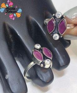 White & Purple Stone Designer Oxidised Toe Rings