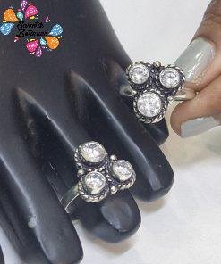 White Stone Designer Oxidised Toe Rings